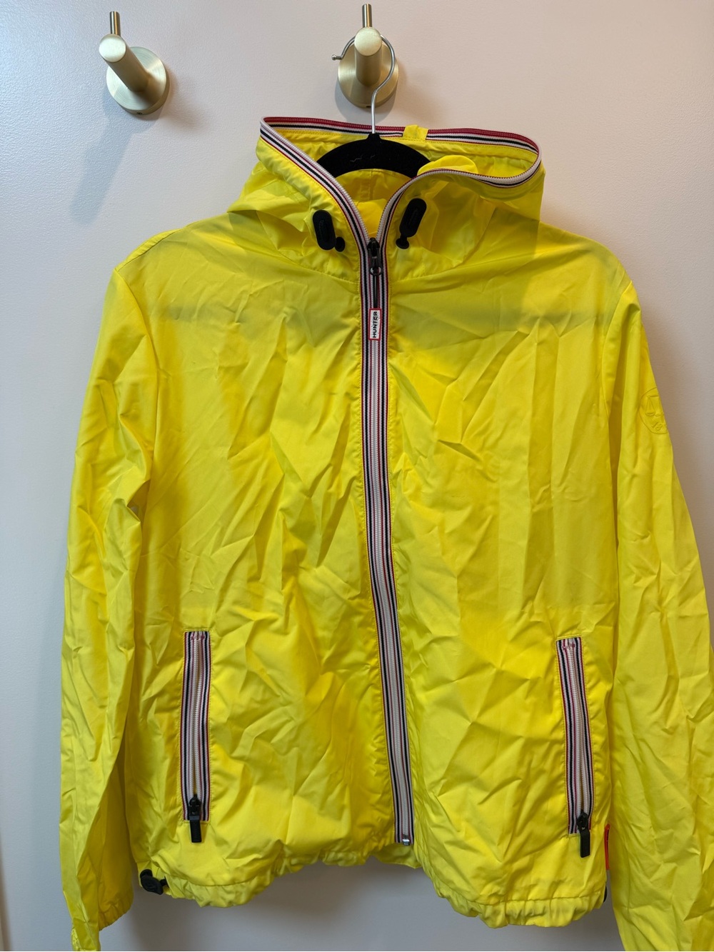 Hunter Bright Yellow lightweight packable shell jacket
